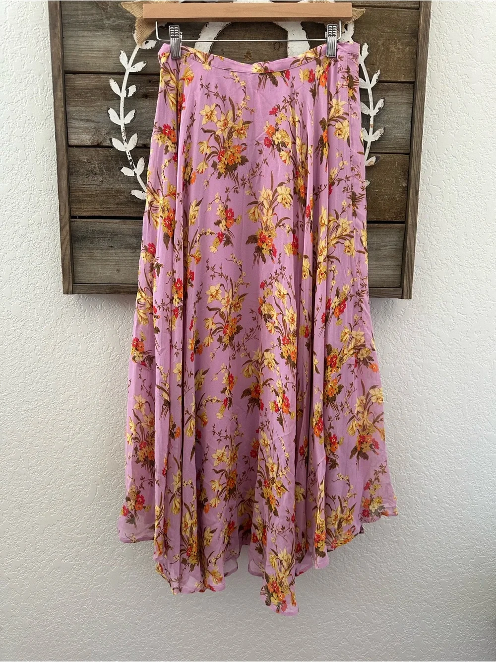 Anthropologie purple chiffon flowy floral maxi skirt ladies size 10 - Picture 2 of 10